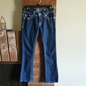 Bootleg, Embellished Low Rise Dark Denim Jean